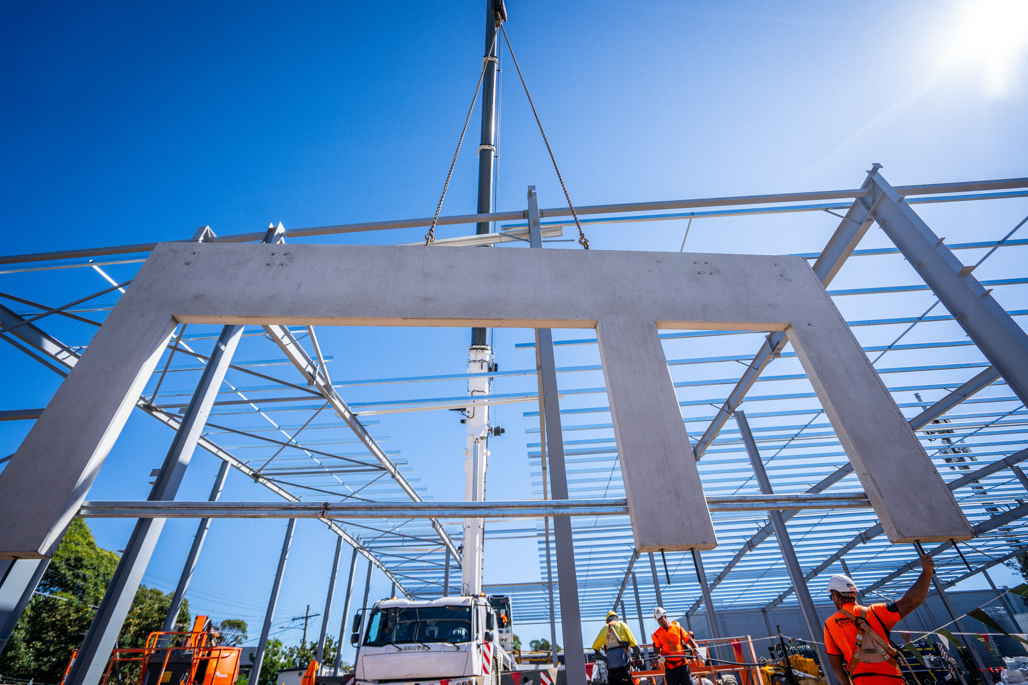 construction site with steel and precast system